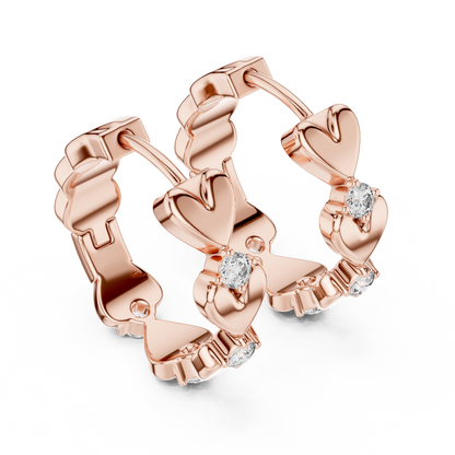 Elegant Triple Heart Diamond Hoops
