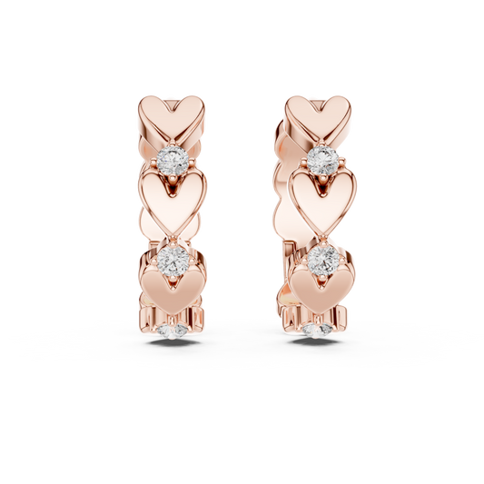 Elegant Triple Heart Diamond Hoops