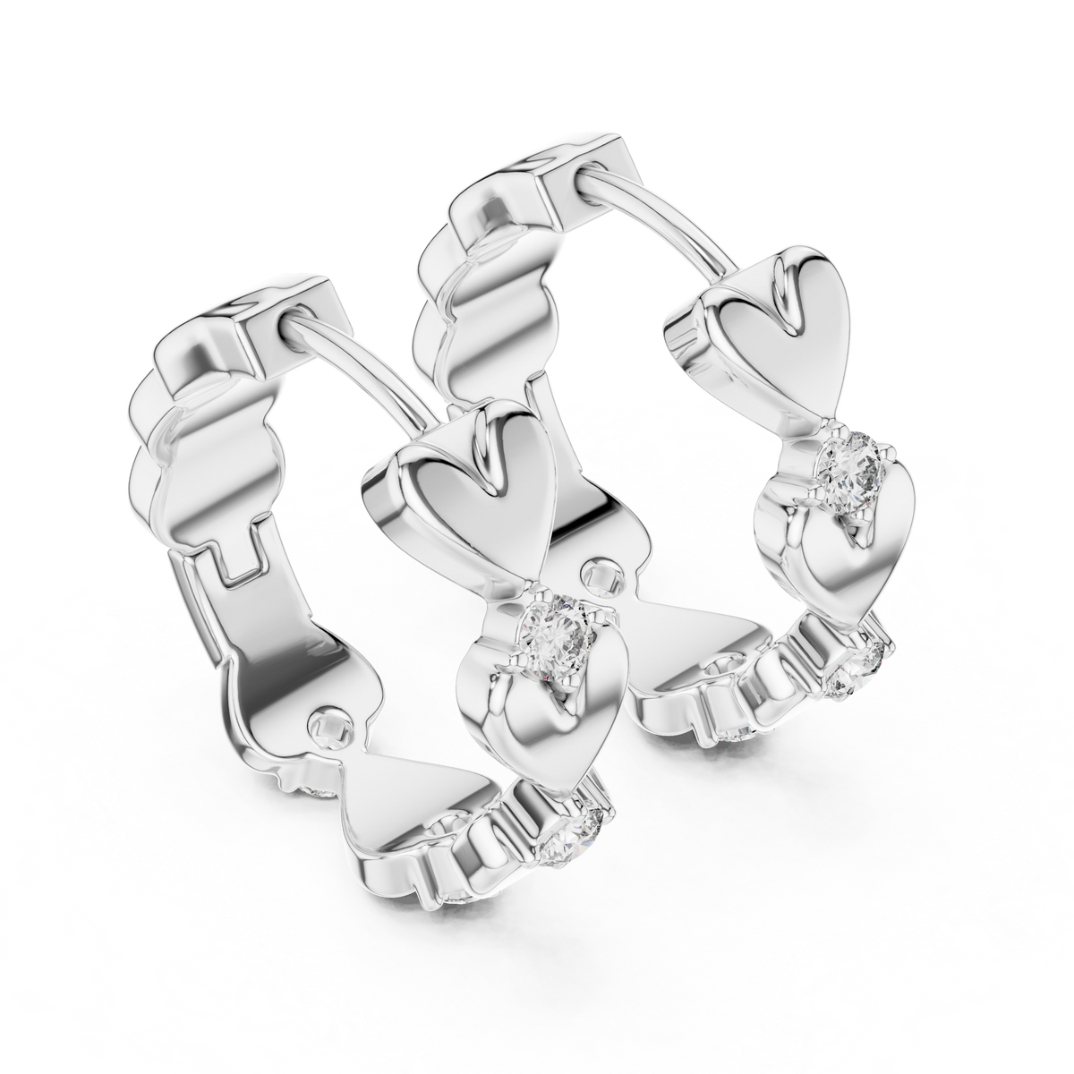Elegant Triple Heart Diamond Hoops