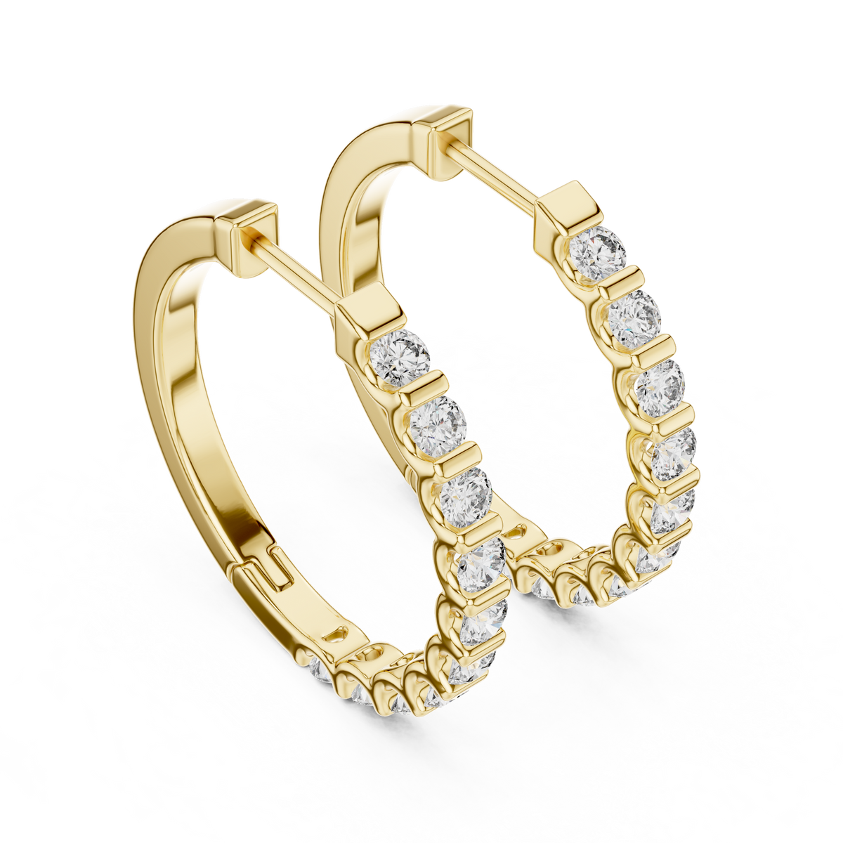 Elegant Channel Set Round Diamond Hoops