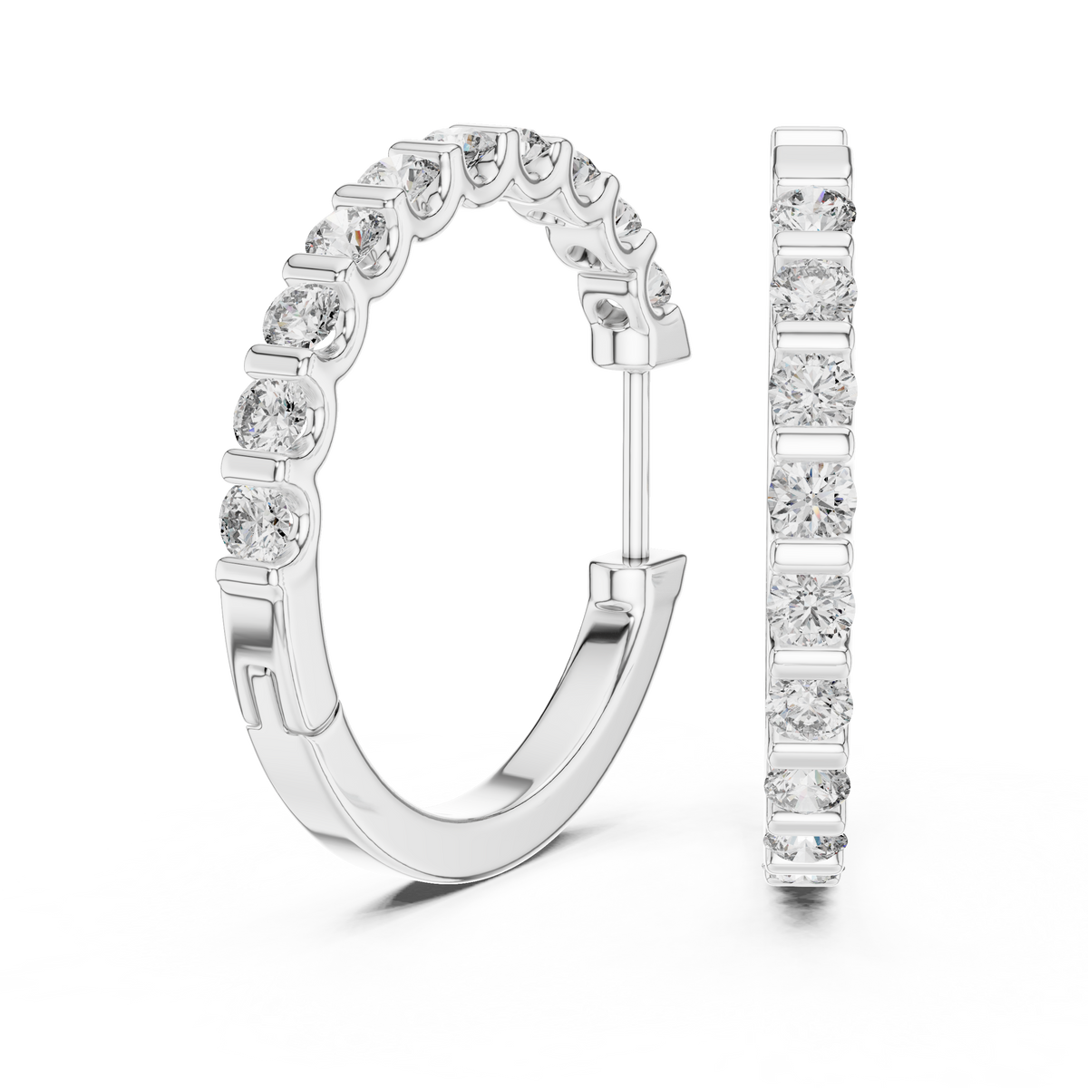 Elegant Channel Set Round Diamond Hoops