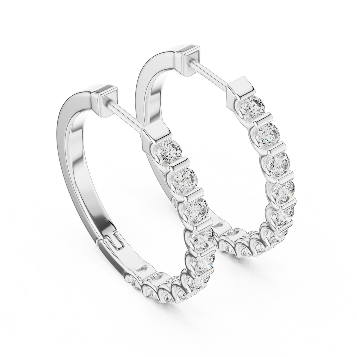 Elegant Channel Set Round Diamond Hoops