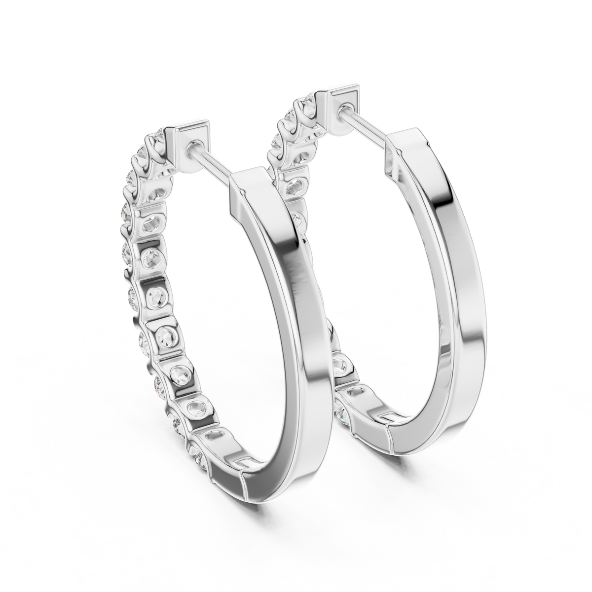 Elegant Channel Set Round Diamond Hoops