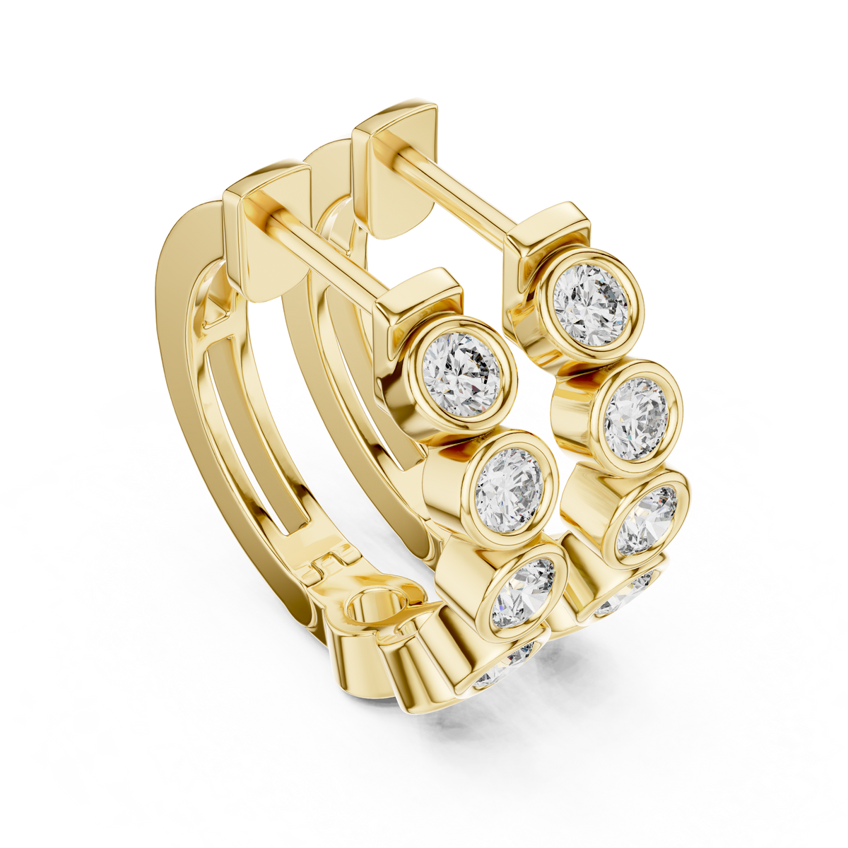 Regal Bezel Set Round Diamond Hoops