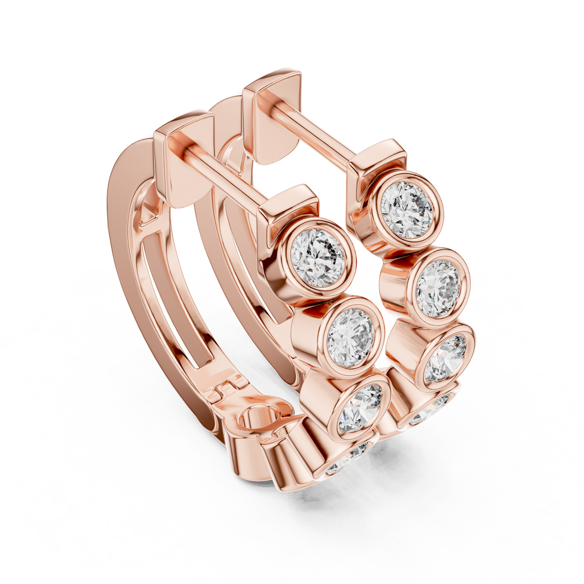 Regal Bezel Set Round Diamond Hoops