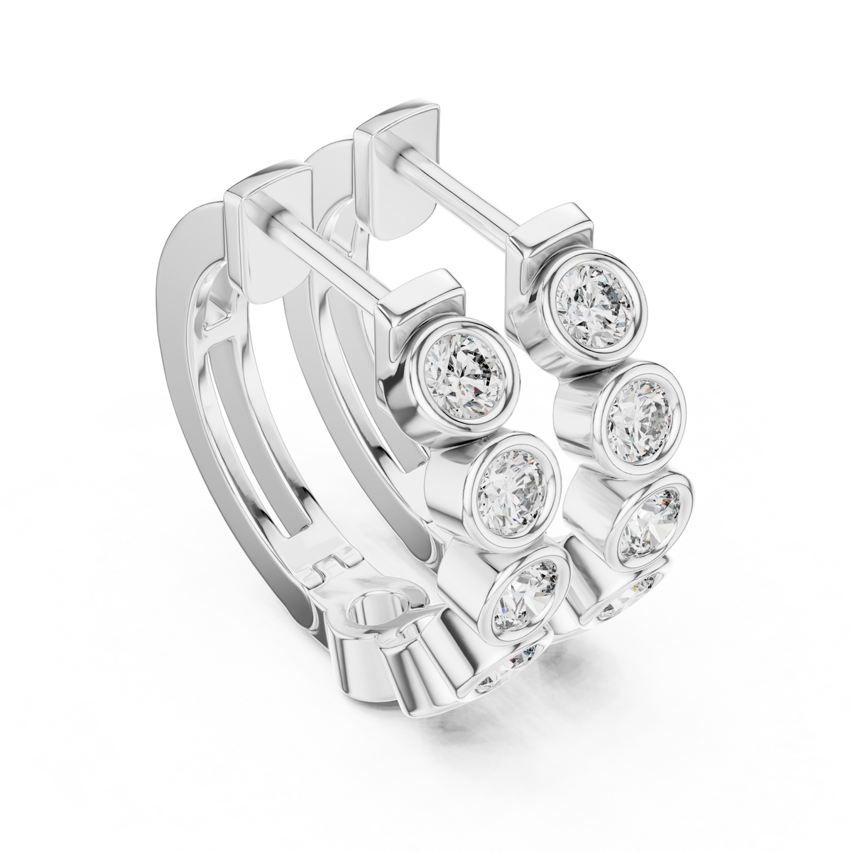 Regal Bezel Set Round Diamond Hoops
