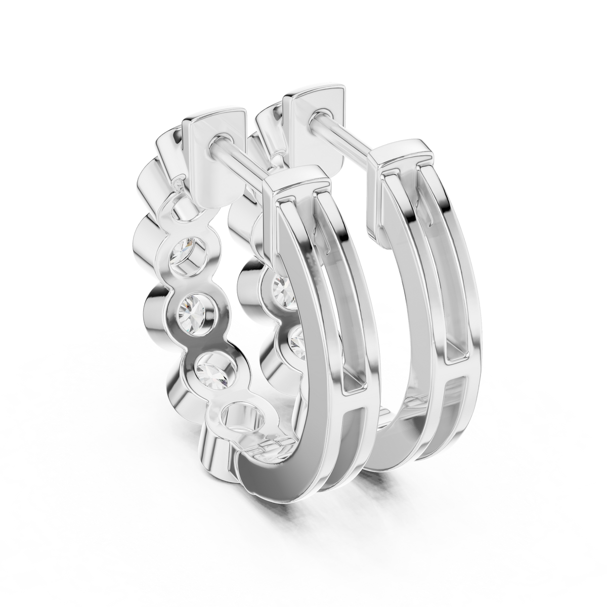 Regal Bezel Set Round Diamond Hoops