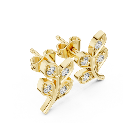 Elegant Botanical Leaf Diamond Studs