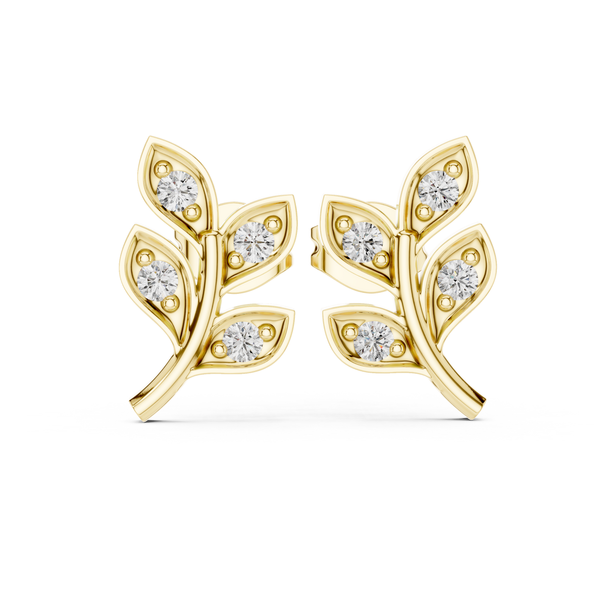 Elegant Botanical Leaf Diamond Studs