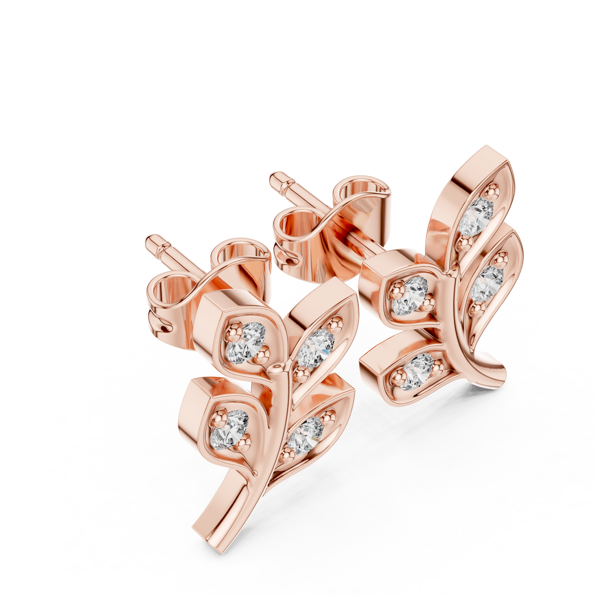 Elegant Botanical Leaf Diamond Studs