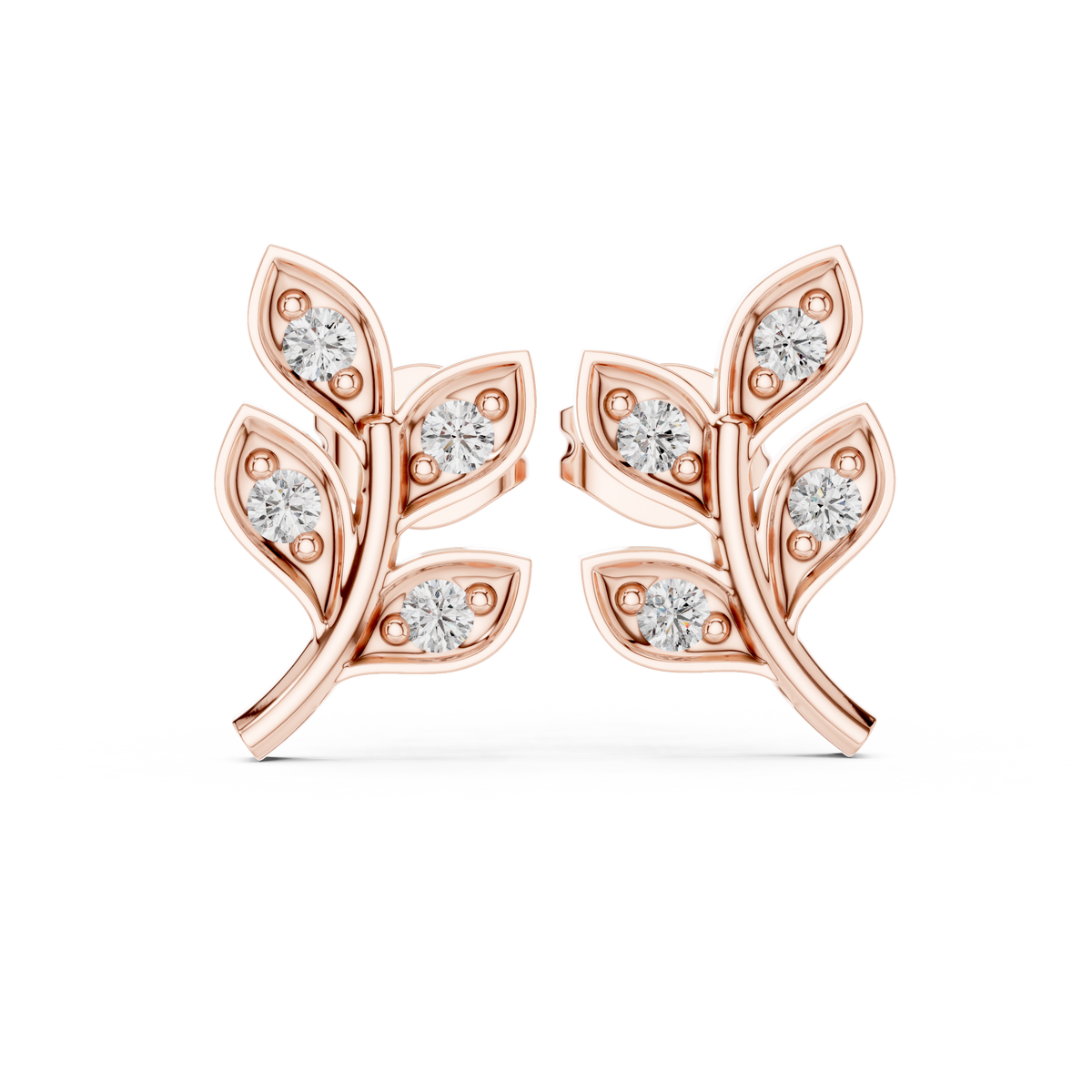 Elegant Botanical Leaf Diamond Studs