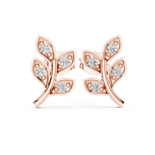 Elegant Botanical Leaf Diamond Studs