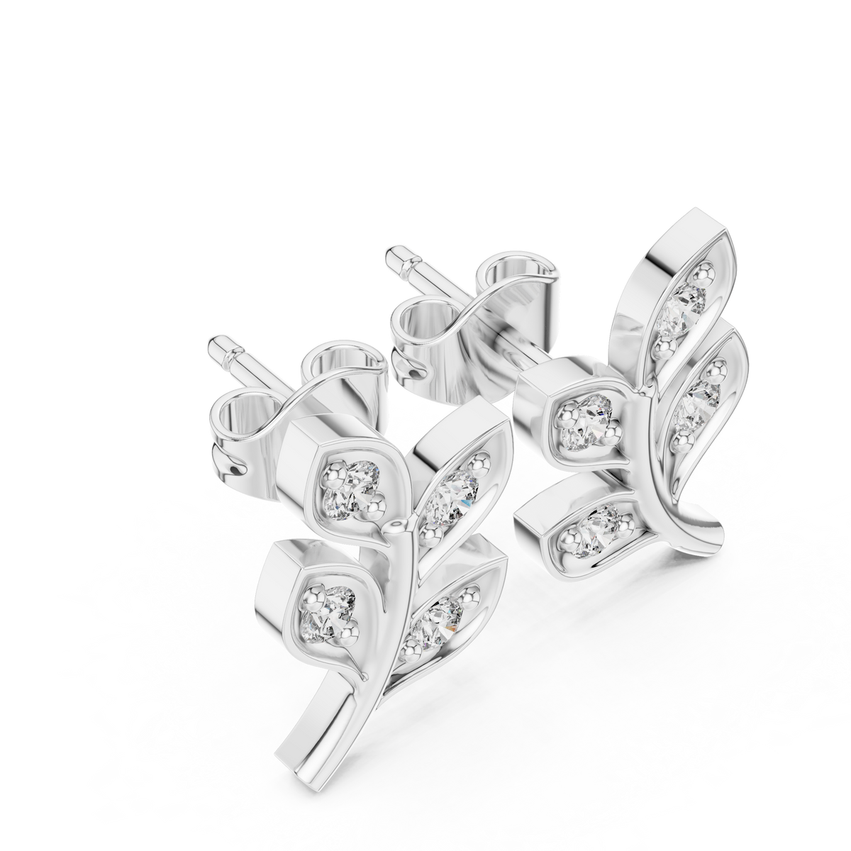 Elegant Botanical Leaf Diamond Studs