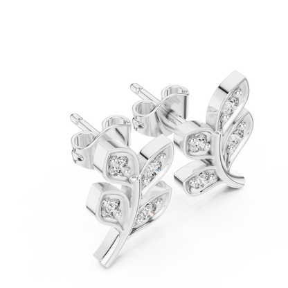 Elegant Botanical Leaf Diamond Studs