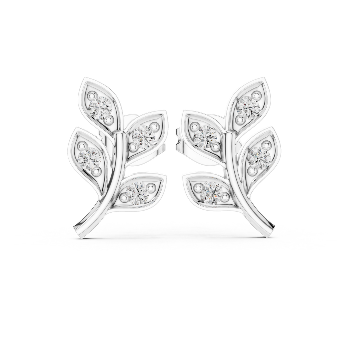 Elegant Botanical Leaf Diamond Studs