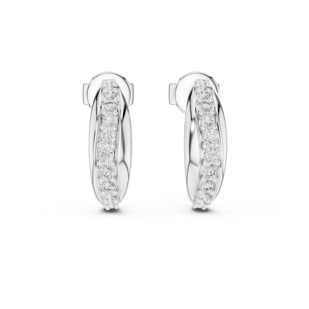 Elegant Curved Pavé Diamond J Hoops