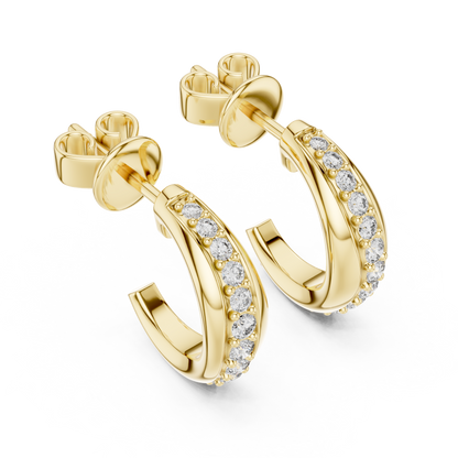 Elegant Curved Pavé Diamond J Hoops
