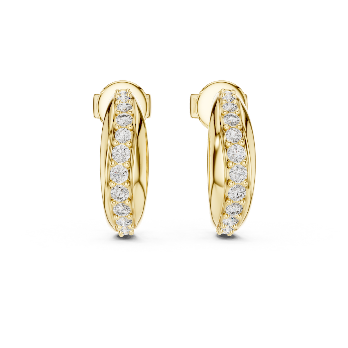 Elegant Curved Pavé Diamond J Hoops