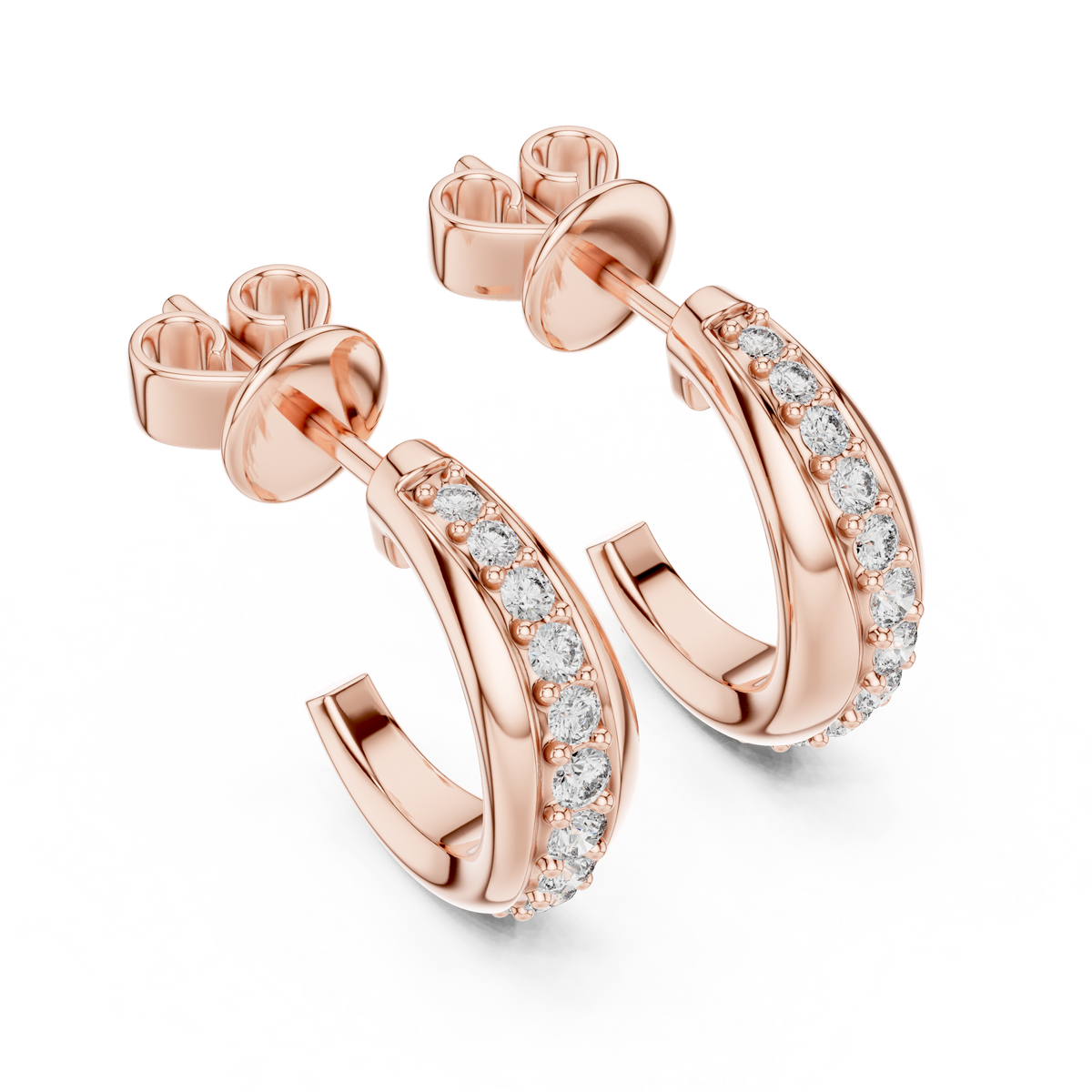 Elegant Curved Pavé Diamond J Hoops