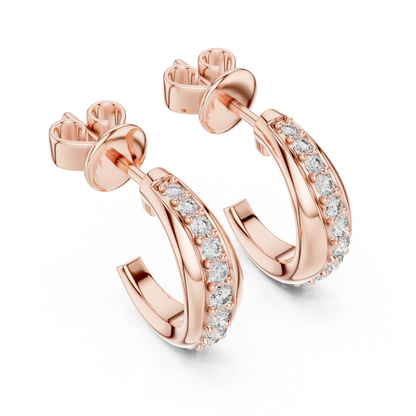 Elegant Curved Pavé Diamond J Hoops