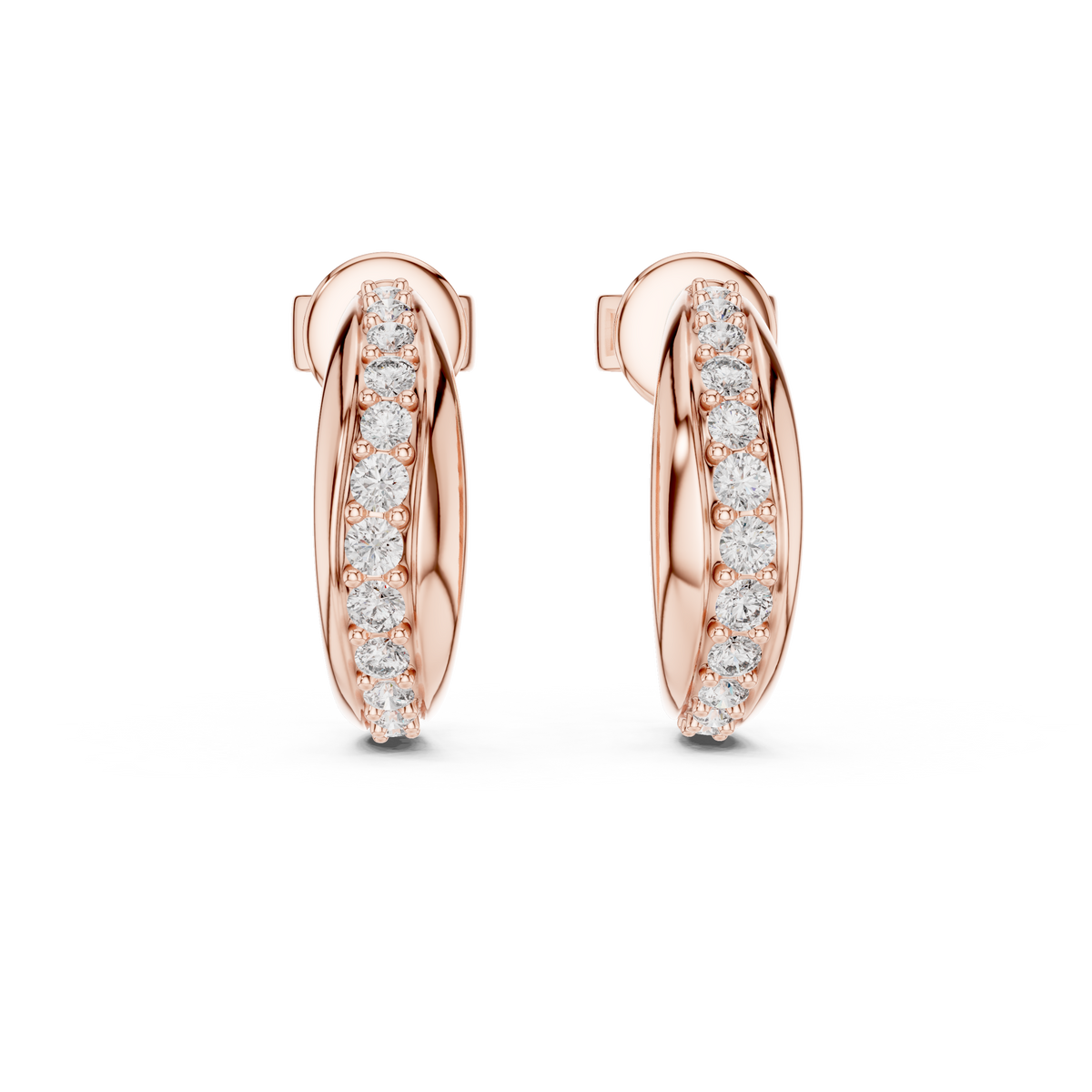 Elegant Curved Pavé Diamond J Hoops