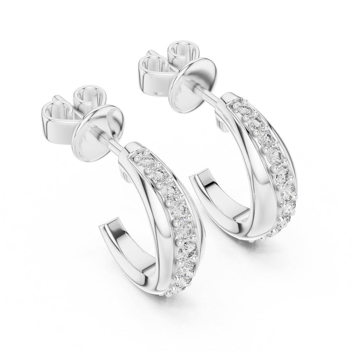 Elegant Curved Pavé Diamond J Hoops