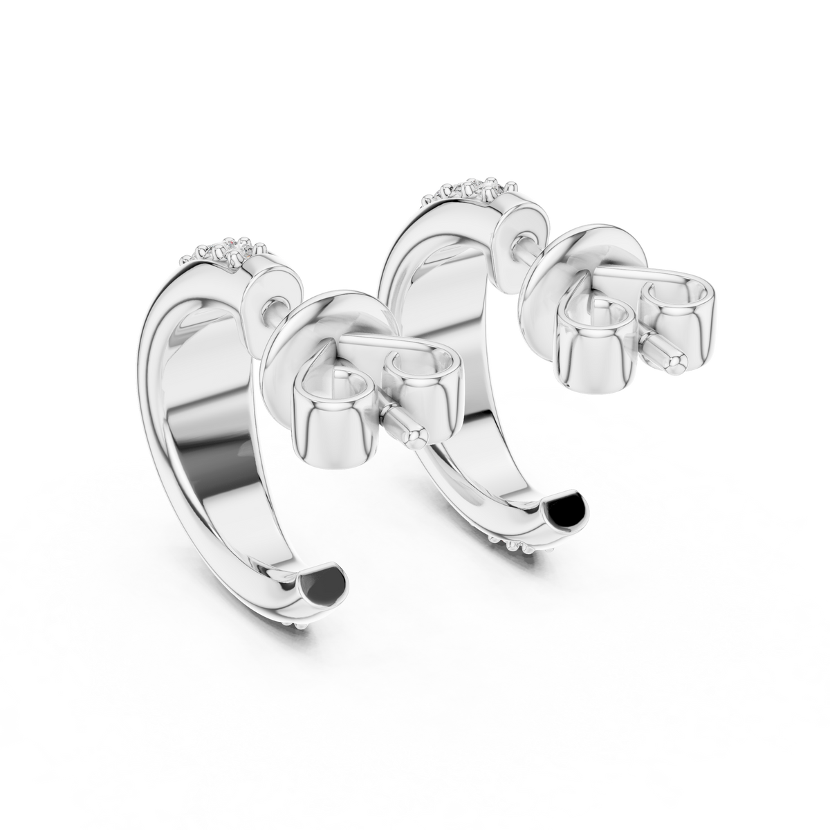 Elegant Curved Pavé Diamond J Hoops