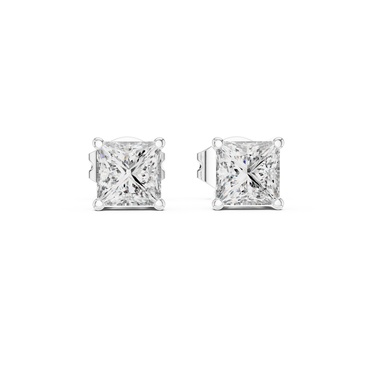 Royal Square Princess Cut Moissanite Stud Earrings in 925 Sterling Silver