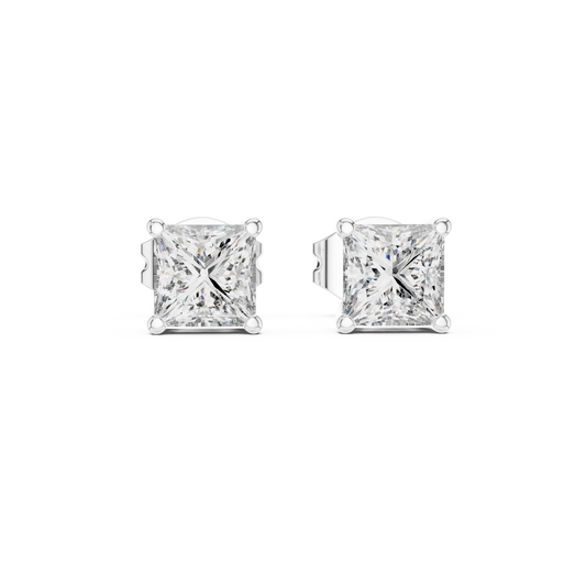 Royal Square Princess Cut Moissanite Stud Earrings in 925 Sterling Silver