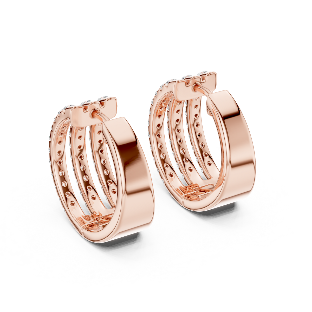 Calivelle Round Diamond Triple Row Hoops