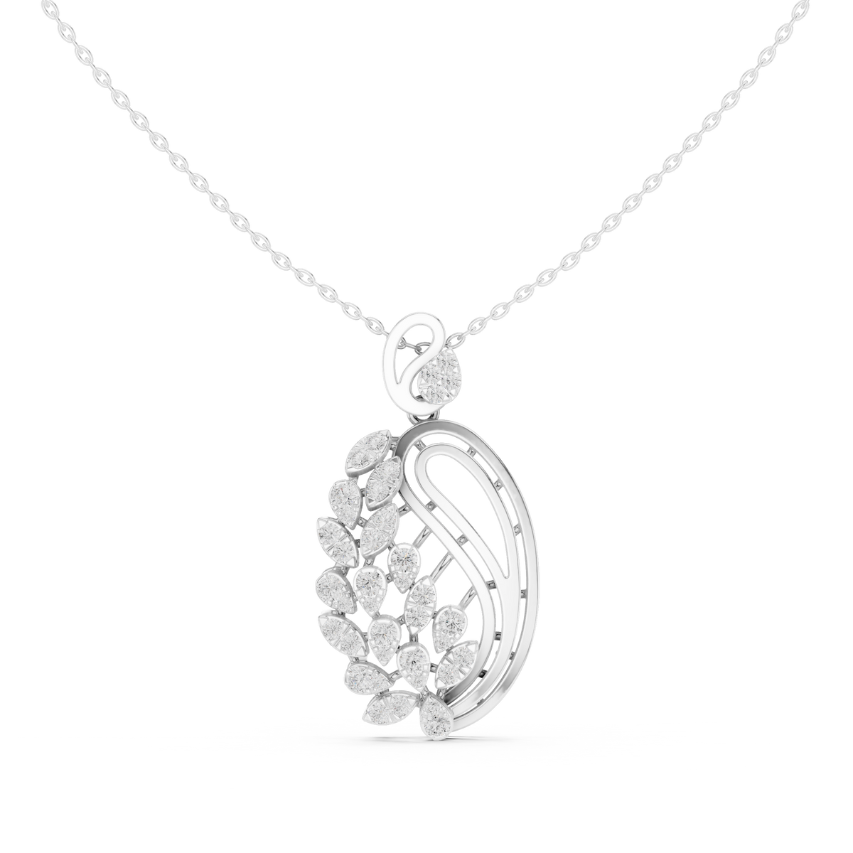 Elegant Peacock Feather Diamond Pendant