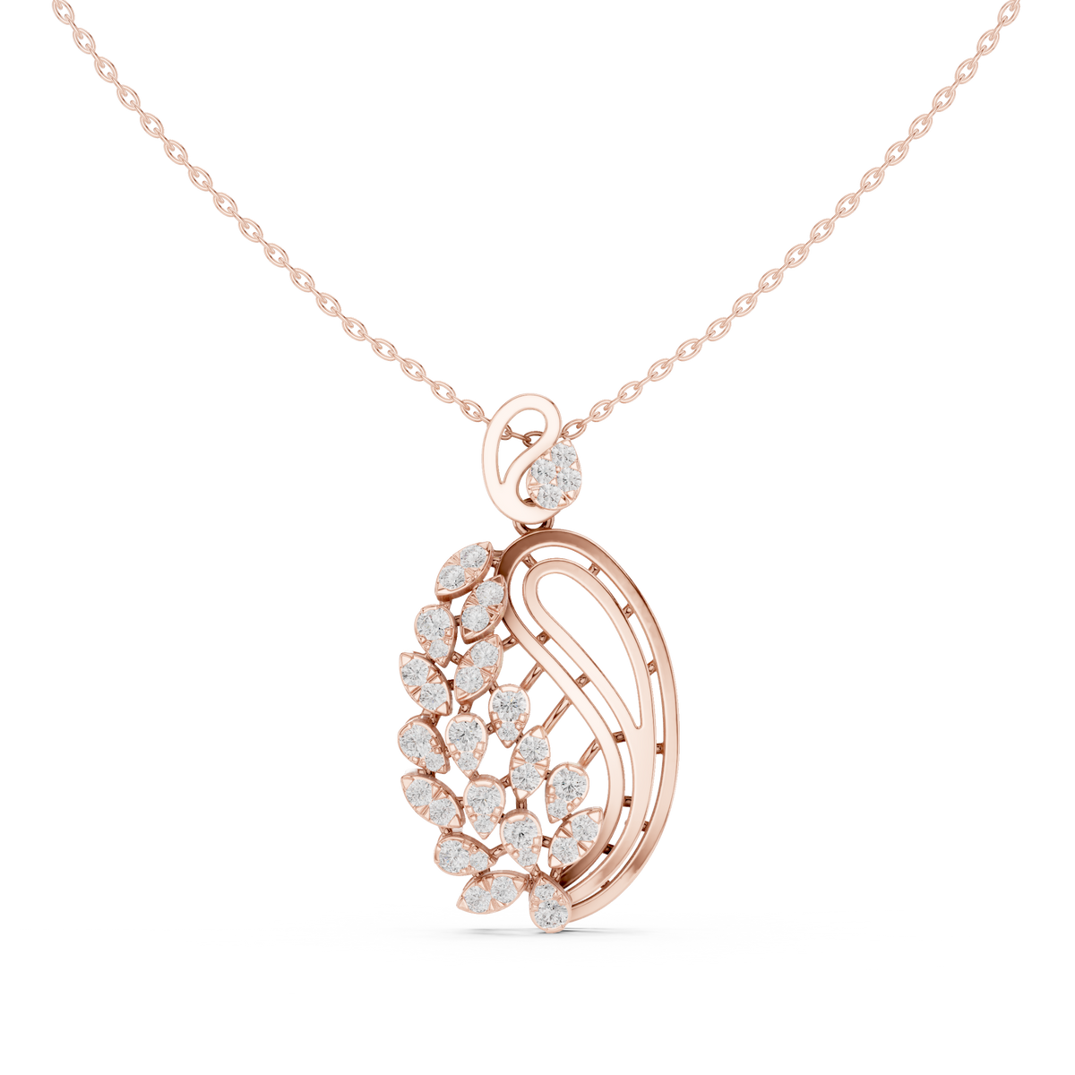 Elegant Peacock Feather Diamond Pendant