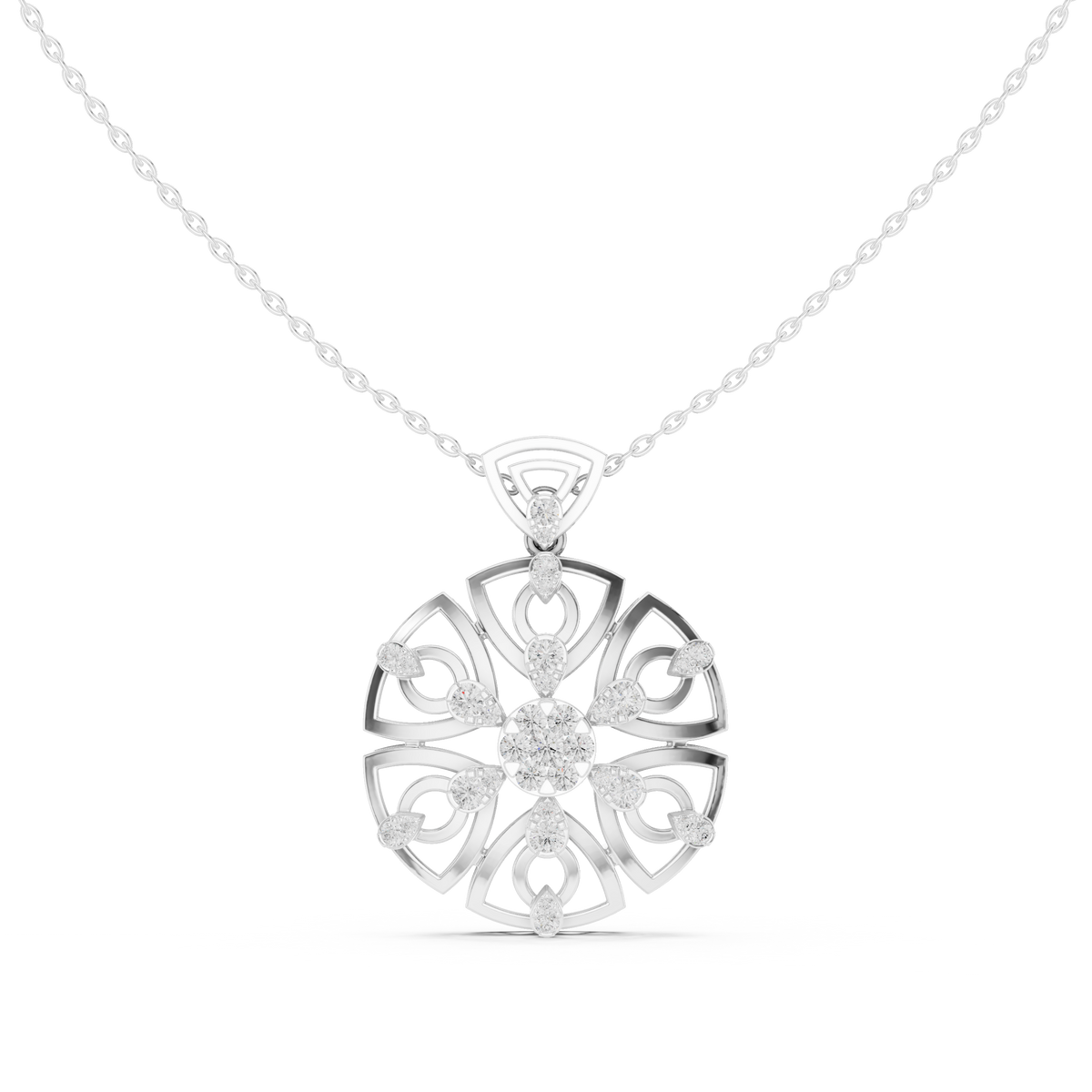 Regal Geometric Floral Diamond Pendant