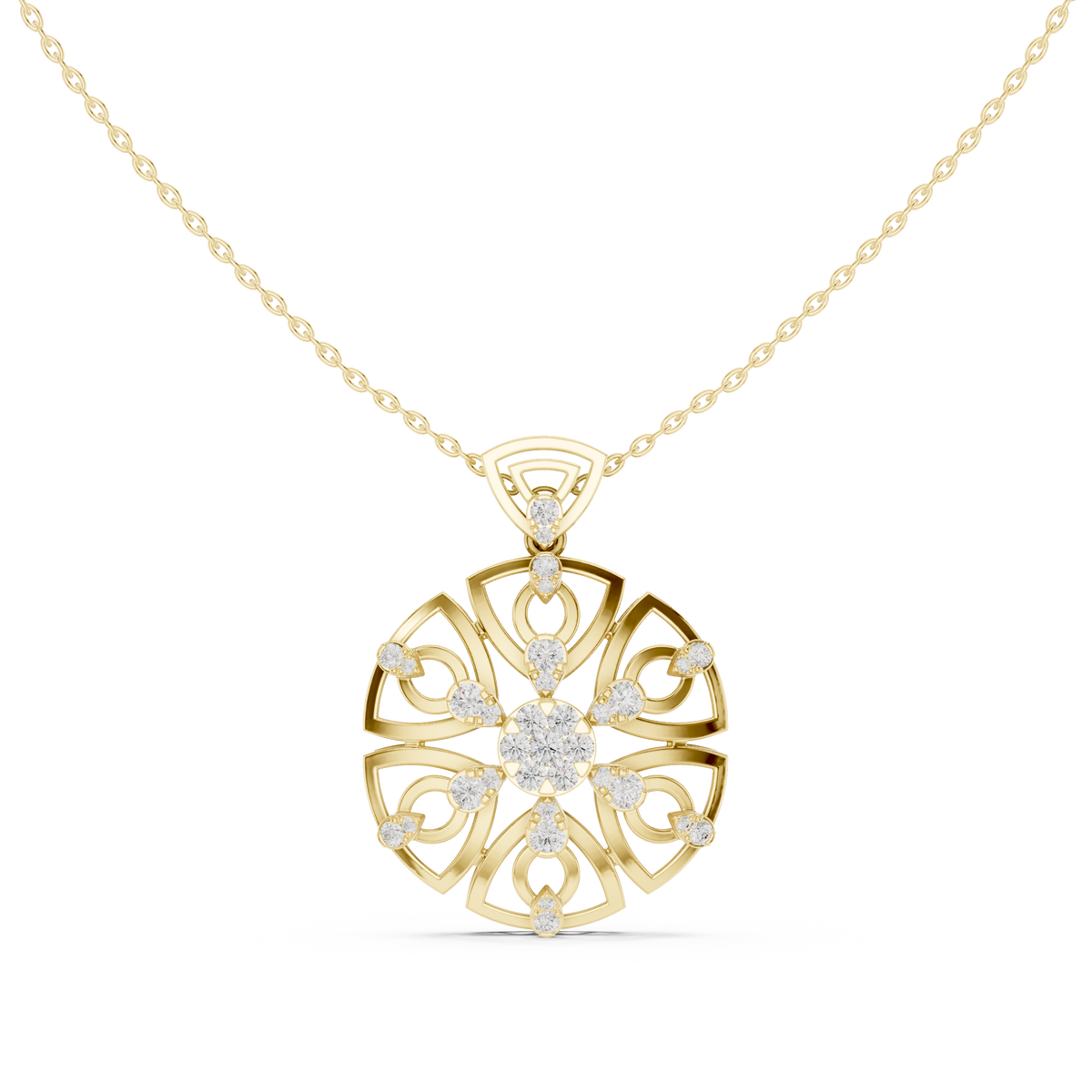 Regal Geometric Floral Diamond Pendant