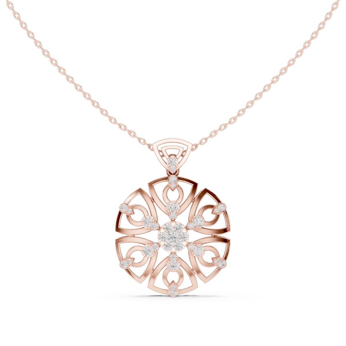 Regal Geometric Floral Diamond Pendant