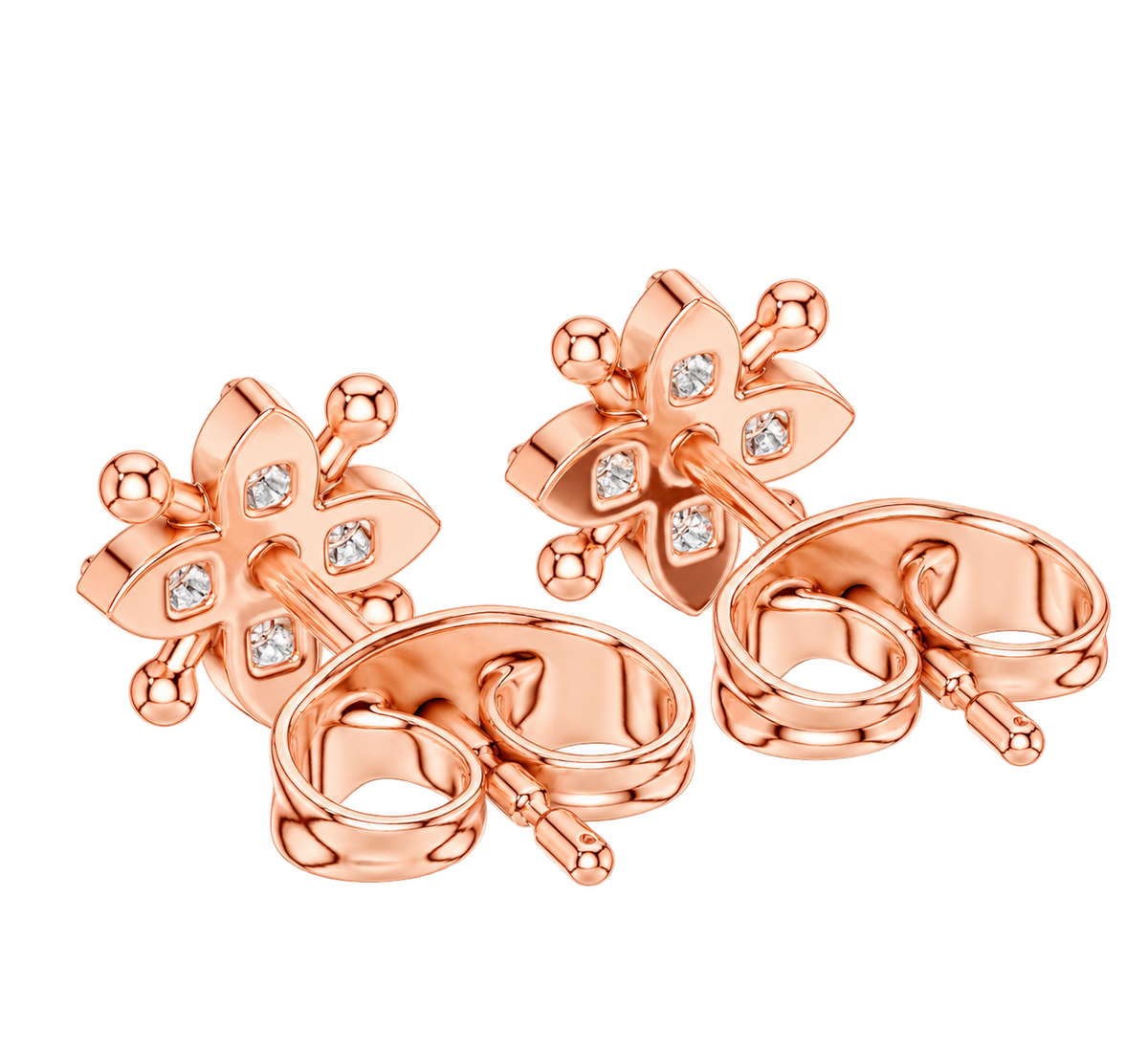 Lustrous Five Petal Diamond Studs
