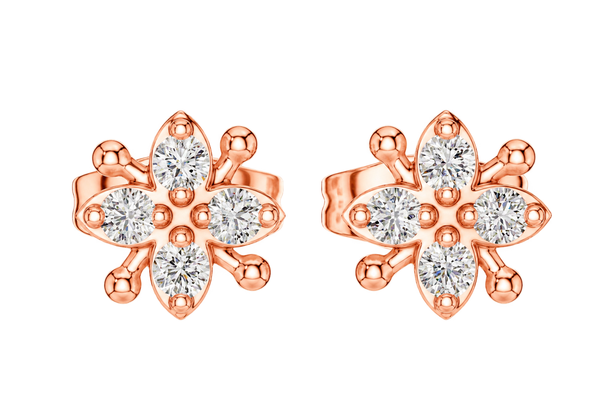 Lustrous Five Petal Diamond Studs