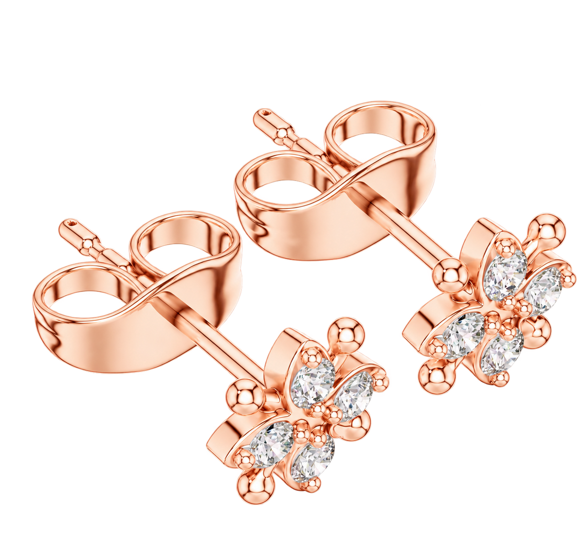 Lustrous Five Petal Diamond Studs