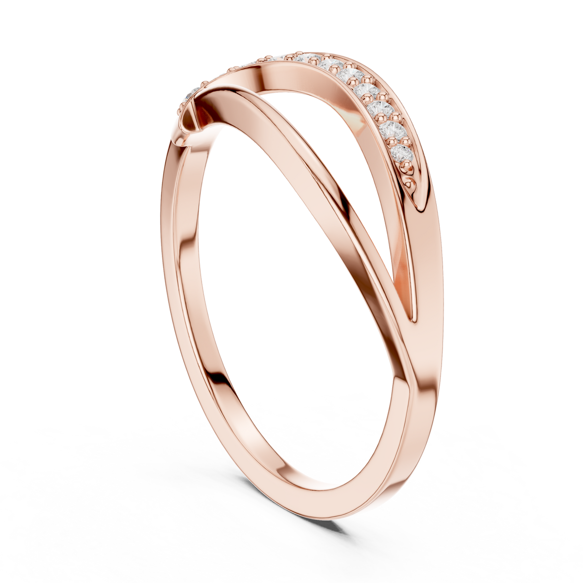 Golden Crossover Pavé Ring