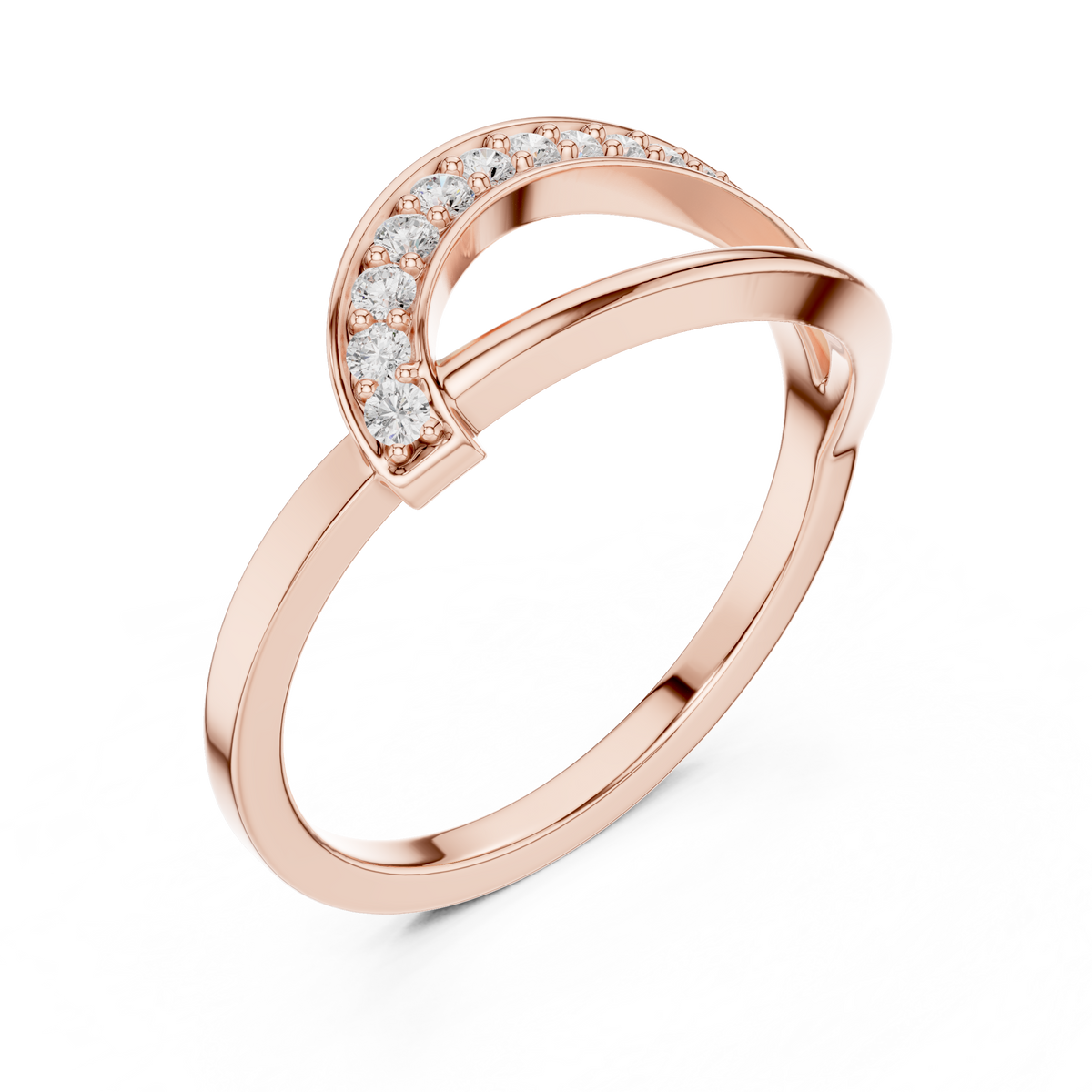 Golden Crossover Pavé Ring